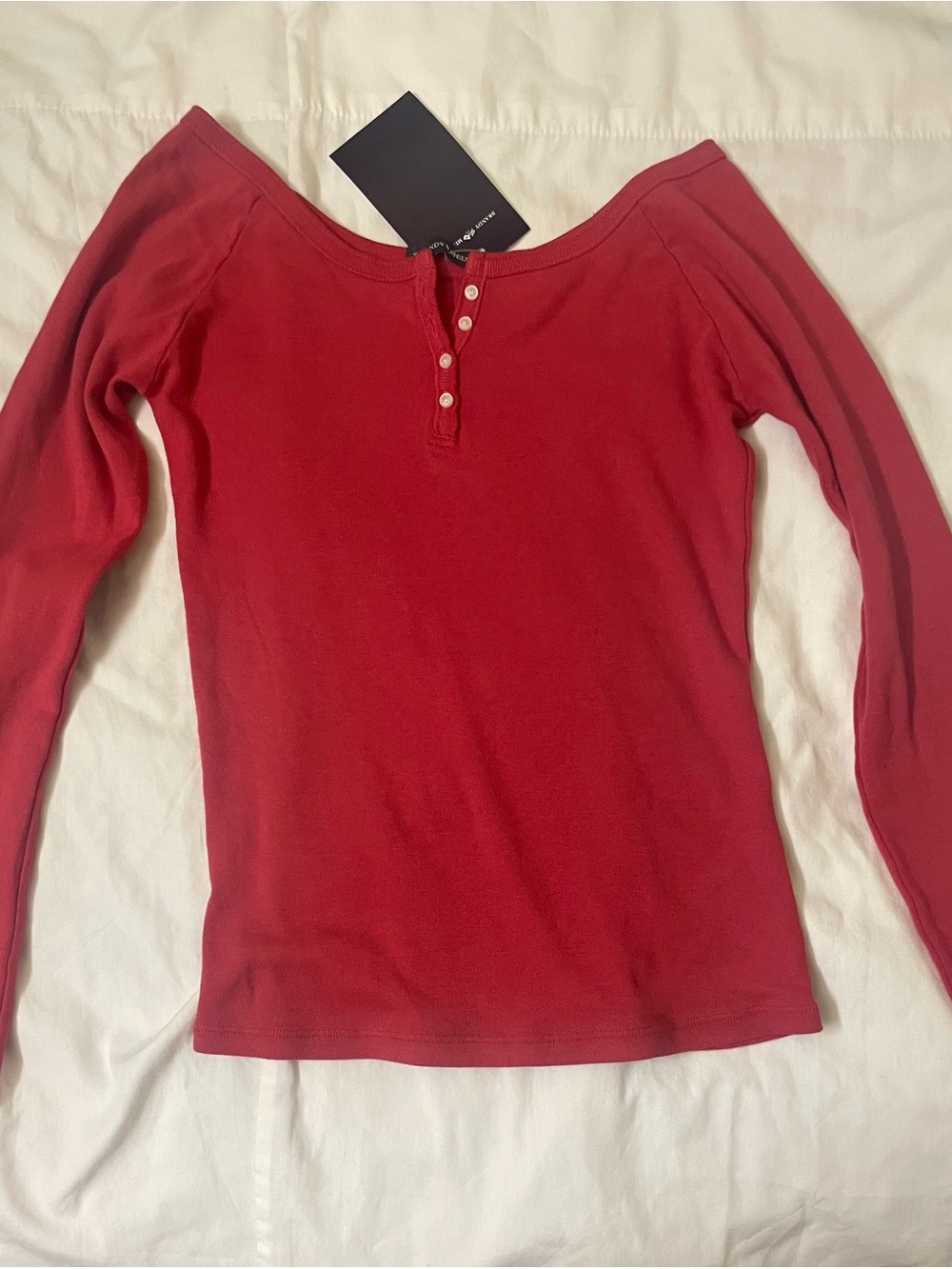 Brandy Melville Red Long-Sleeve Henley Top